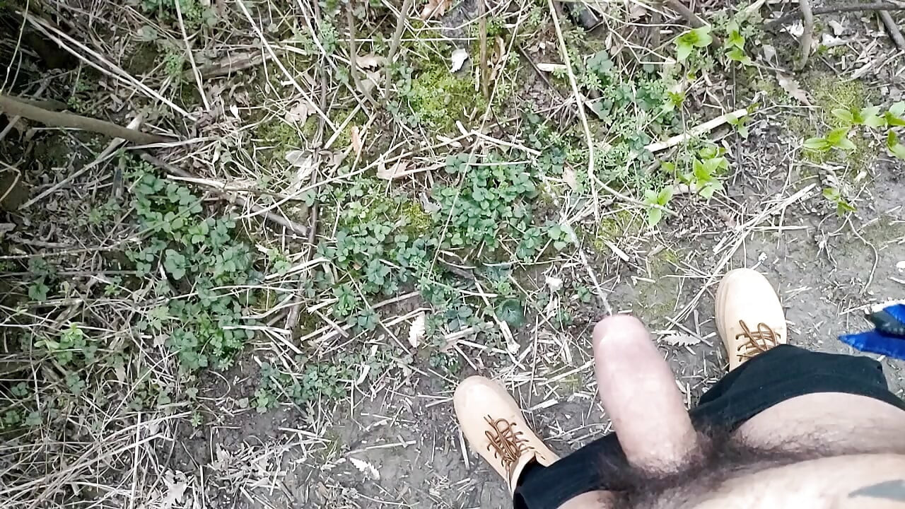 Long Piss in Slow Motion From Uncut Hairy Cock Outdoor