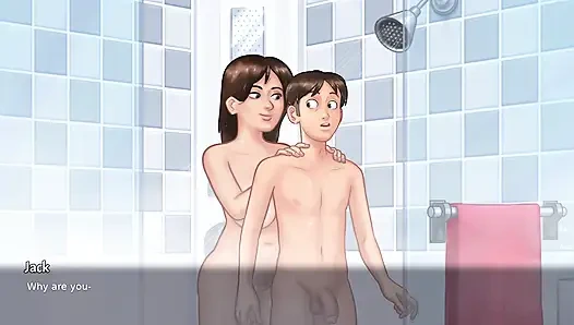 Stepson shower with MILF Stepmom Debbie and had kinky session (Summertime Saga)