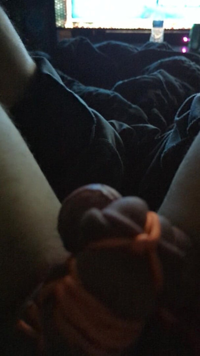 Hands free cumming while sissy cock is tied up