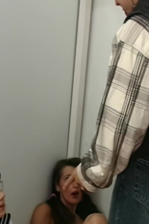 Two Horny MILFs Share Stranger in Public Restroom
