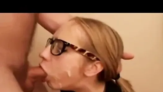 Cute Blonde In Glasses Can't Get Enough Cum