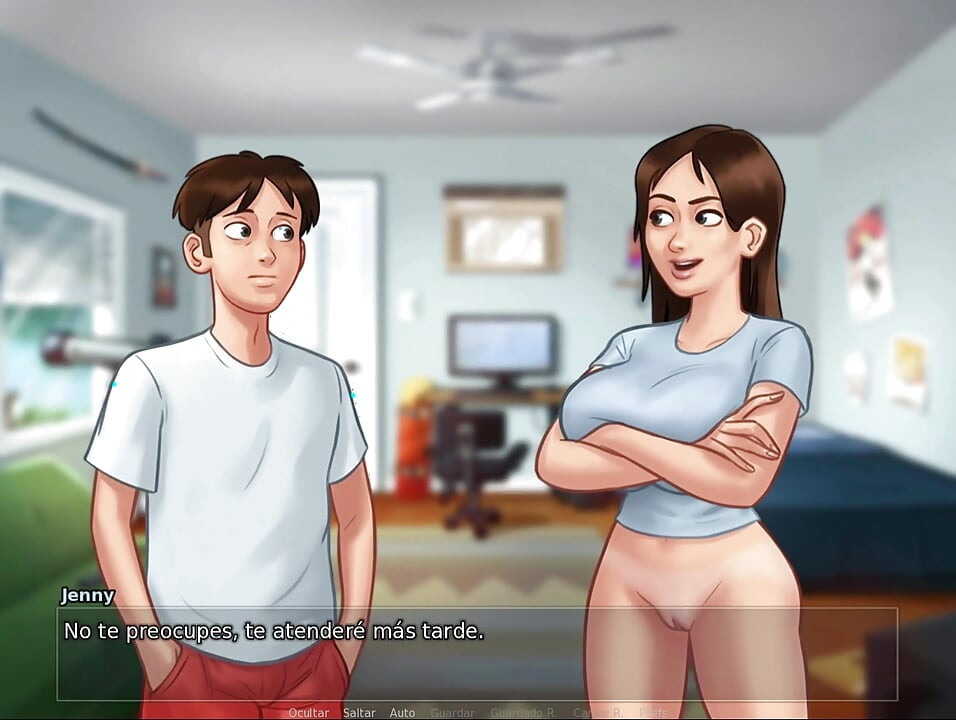 Stepmom and stepsister fight for the tenant's cock in the house and fuck him all the time - summertime saga