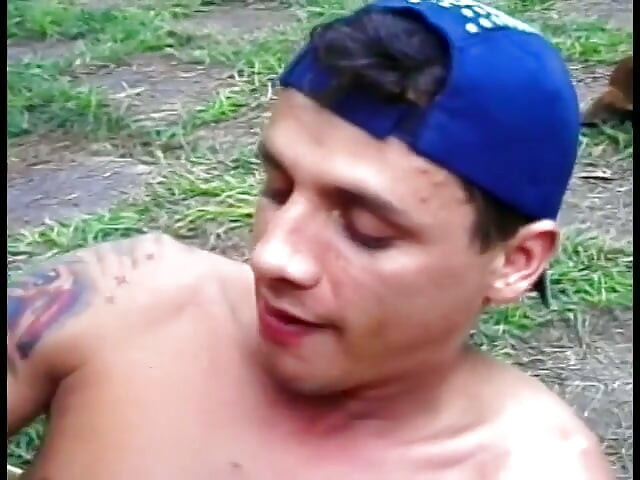 Gay dude gets his ass hole banged outdoors by a huge pole