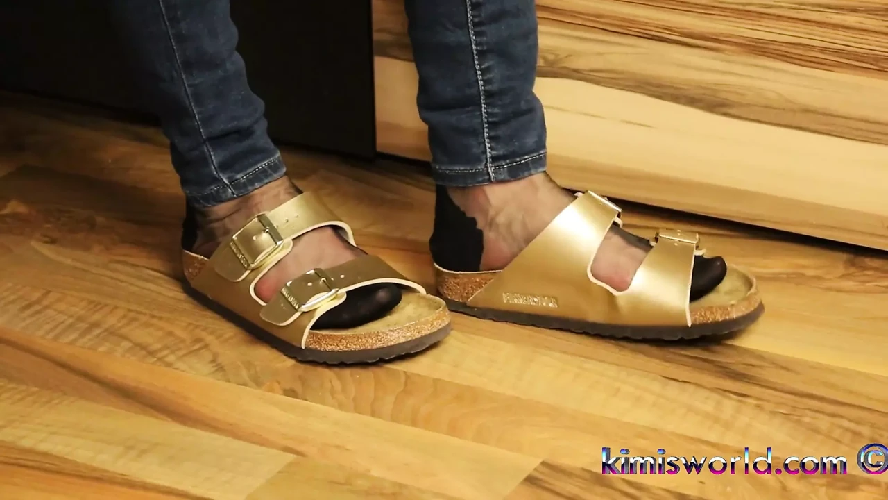Golden Mules & Black Nylons - Sensual Shoe Removal