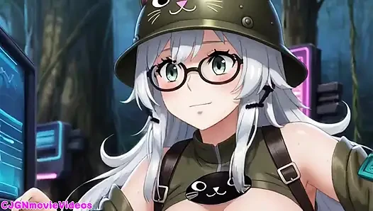 Tentara imut topless di hutan, animasi Ai