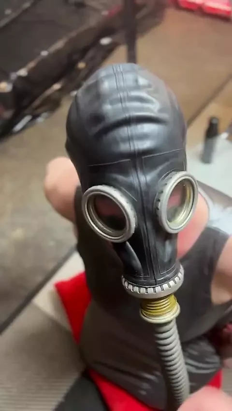 Cumshot on gas mask