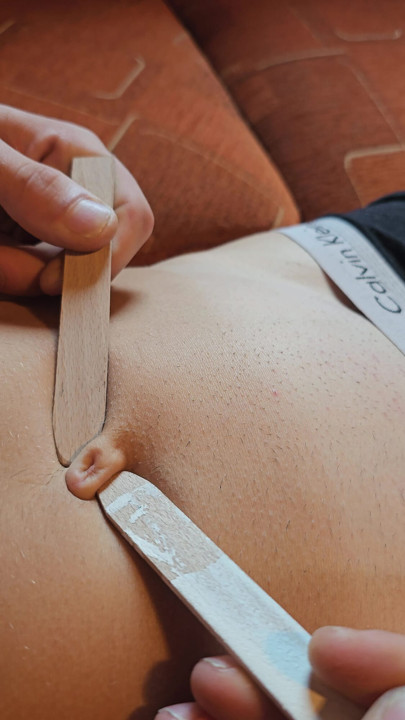 Playing with beautiful bellybutton outie