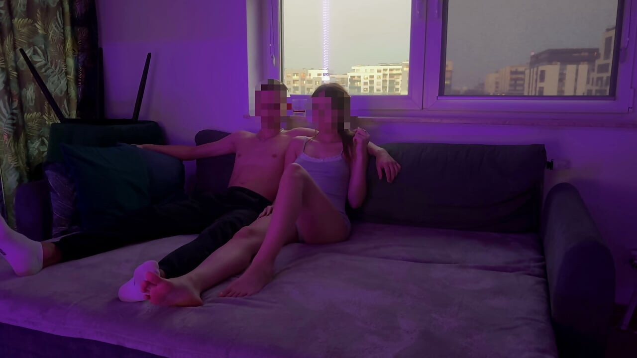 Horny girlfriend watching a movie can't resist having sex - amateur sex