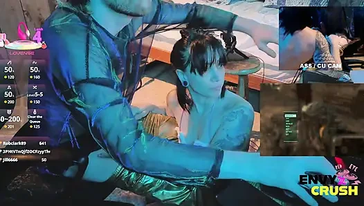 Gamer Girl in Fishnets Gets on Her Knees