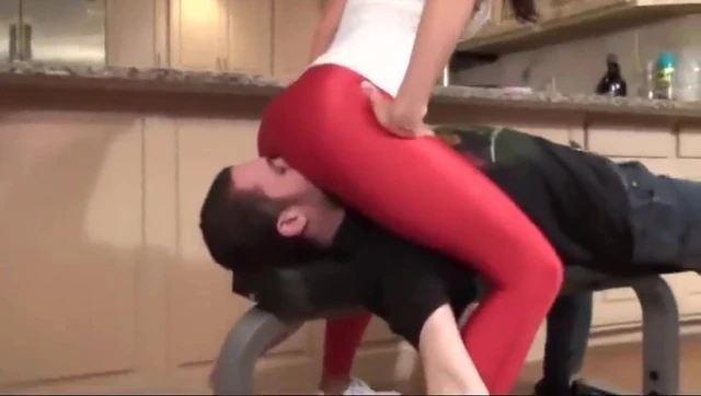 Mistress in red legging facesitting