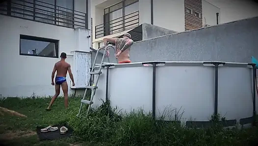 Three Guys Fucked a Sexy Girlfriend After a Pool Party - She Loves It When Cum Runs Down Her Face