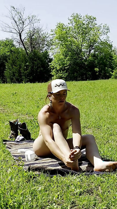 Oiling Naked Body Nude Outside Bikini Strip