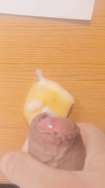 Yue uses the trap's penis to make a semen apple