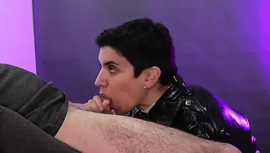 Cum Facial in a Leather Jacket
