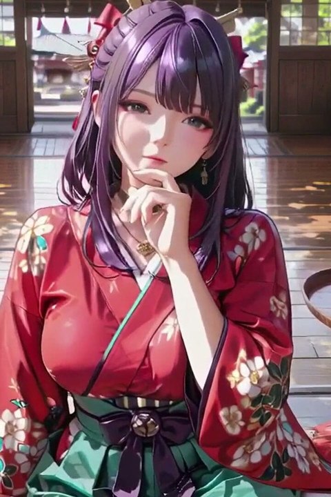 Lilla Hår Kimono Pige's Private Morgen! Rød & Grøn Sammenstød Er Vanvittigt.