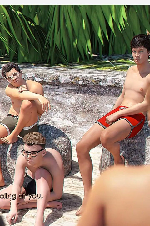 Särskild begäran - spel - rollspel - mörkhyad MILF bär mikrobikini och gruppsex med tonårspojkar på stranden
