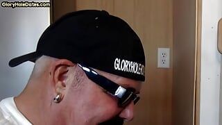 Homemade mature gay sucks gloryhole dick in closeup