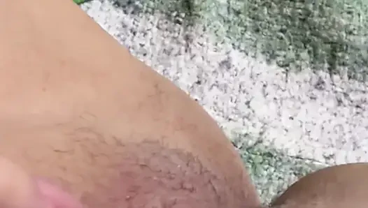 Sexy blonde mom masturbates her big hairy pussy