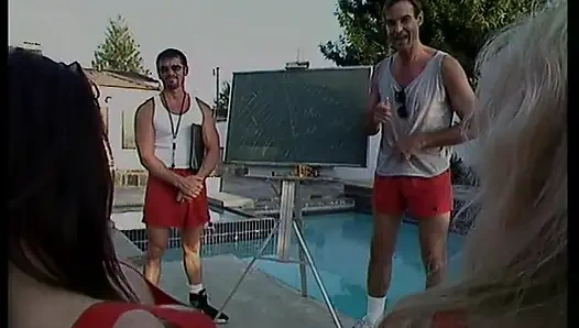 Stud Fucks Hairy Pussy and Ass of Brunette with Giant Melons Then Cums on Her Them