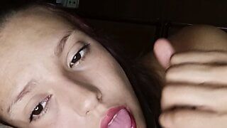 Big natural tits teen eats my big cock and swallows almost all the cum