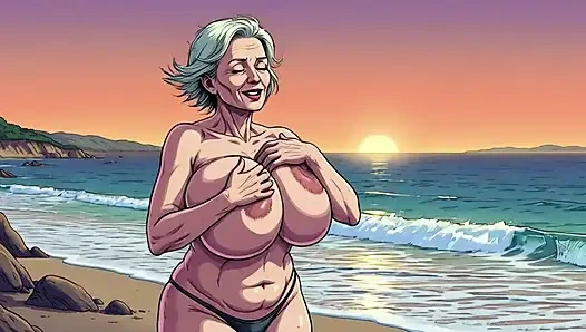 Мультяшные зрелые с большими сиськами на пляже