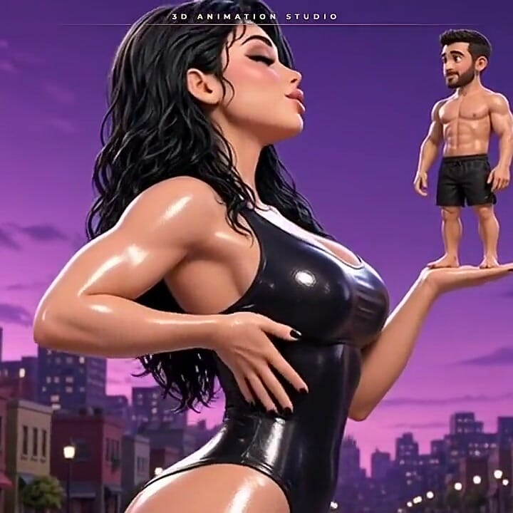 Oiled Giantess in High Heels Towers Over a Tiny Man - Giant Sole Comes Down Over You