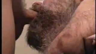 Un gros papa barbu suce une bite