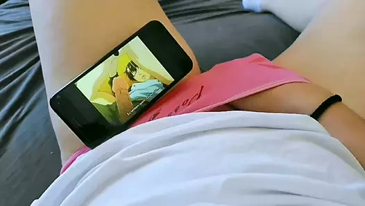 POV CUTE STUDENT TOUCHING HER PUSSY WHILE WATCHING HENTAI MORNING ORGASM