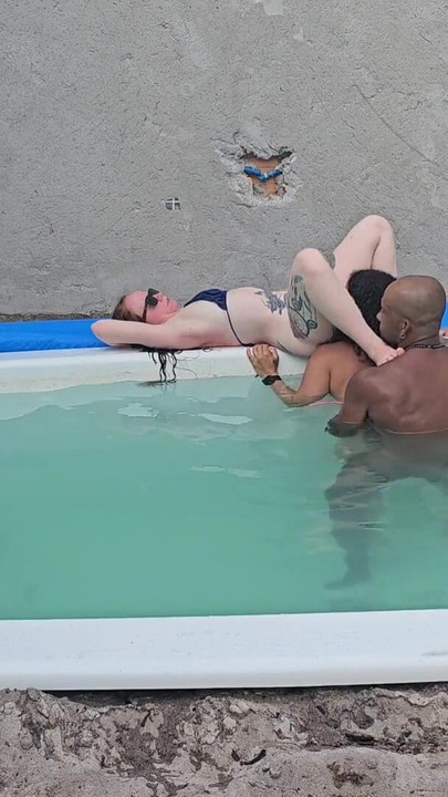Spectacular moment from "Jerking off to the pool and fucking two hot chicks with cumshot inside"