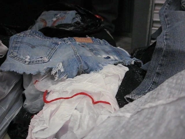 Jacking off two nuts onto my girl's bag of old jeans