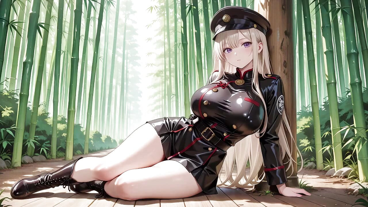 Blond Valkyries klädda ögonblick, den stora slits svarta uniformen är galen!