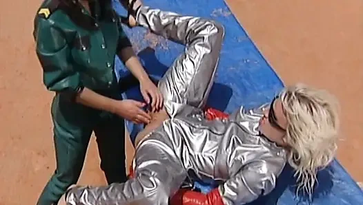 Fisting anal foursome on the tennis court with stunning German dolls