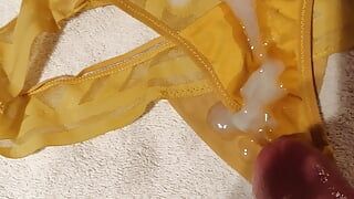 Yellow thong cumshot camping I took in a tent