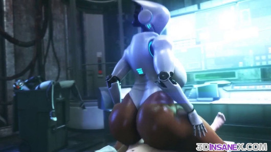 Big ass 3D ebony robot riding huge dick