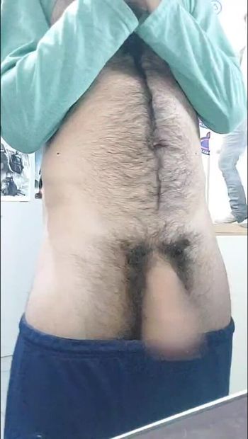 Masturbating my fat, hairy and long penis in my room