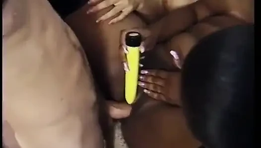 Five cock hungry ebony stars fight for one lucky guy's strong cucumber