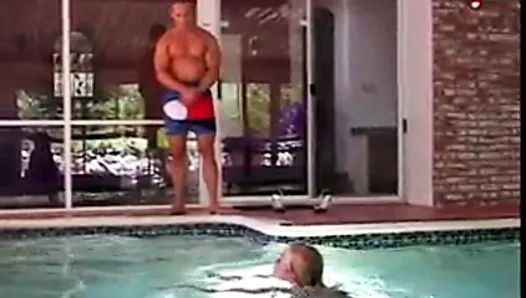 Hot blonde gets pussy licked fingered and fucked by the pool