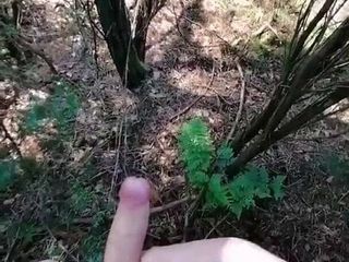Ogromny jęczący wytrysk w lesie na zewnątrz