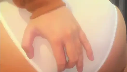 Big ass femboy in white panties touching himself until he cum