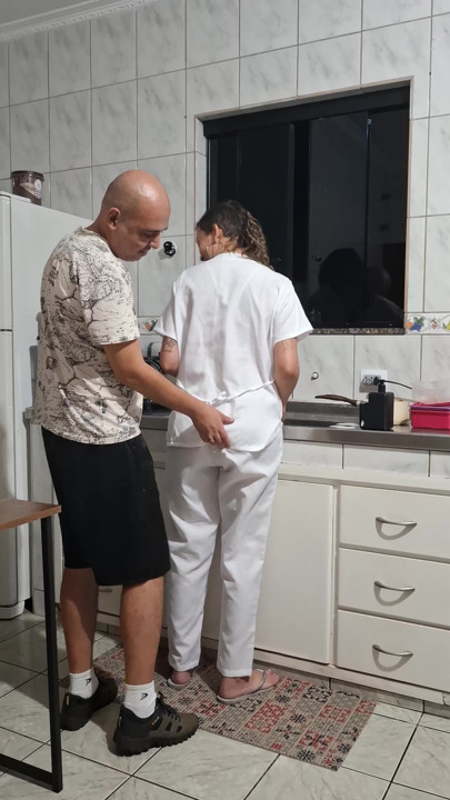 The maid got fucked in the ass in the kitchen while washing the dishes. | Clip 1