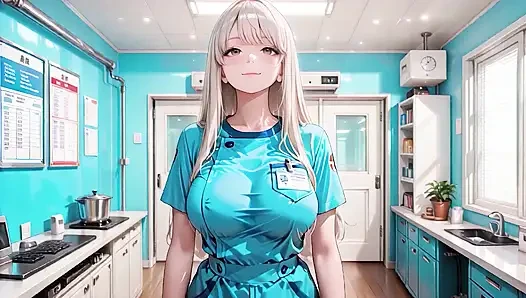 AI Generated - нежная медсестра возбуждается дома: намазанная маслом большая задница дикая наездница скачет