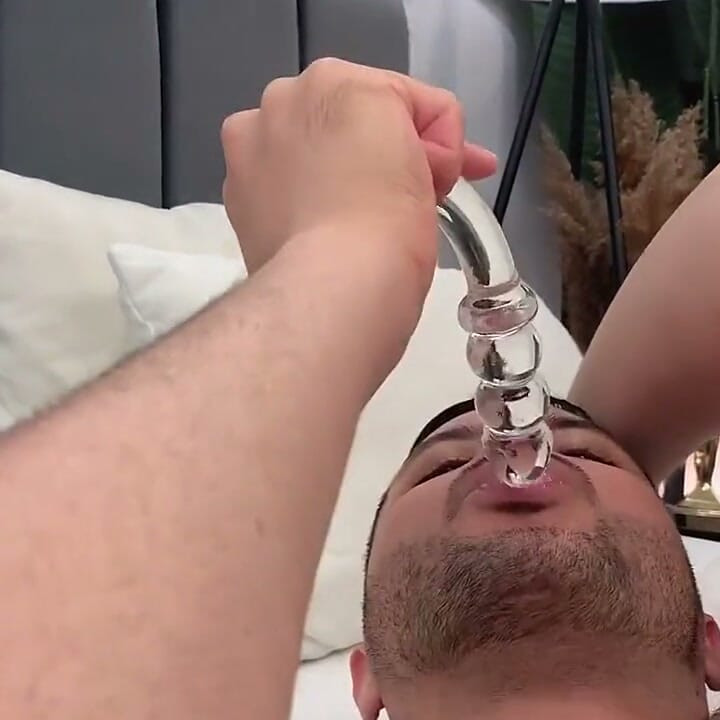 Full video. Playing with glass dildo and eat my cum.