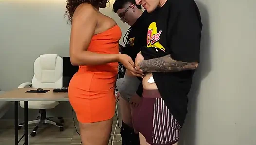 Nerd Guys Fuck Their Latina Boss with a Giant Ass and Fill Her Pussy and Face with Cum