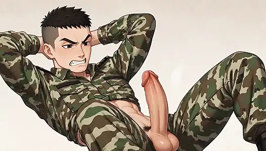 Die bewegung des soldaten mit großem schwanz