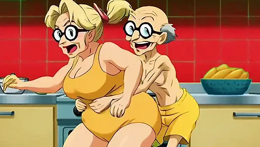 Hentai Granny Gets Double Hot Love for Breakfast