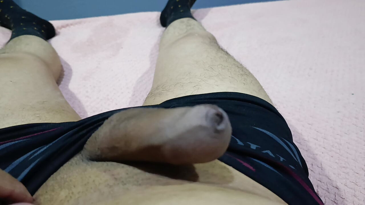 I massage my big cock on the hotel bed at night to really relax.