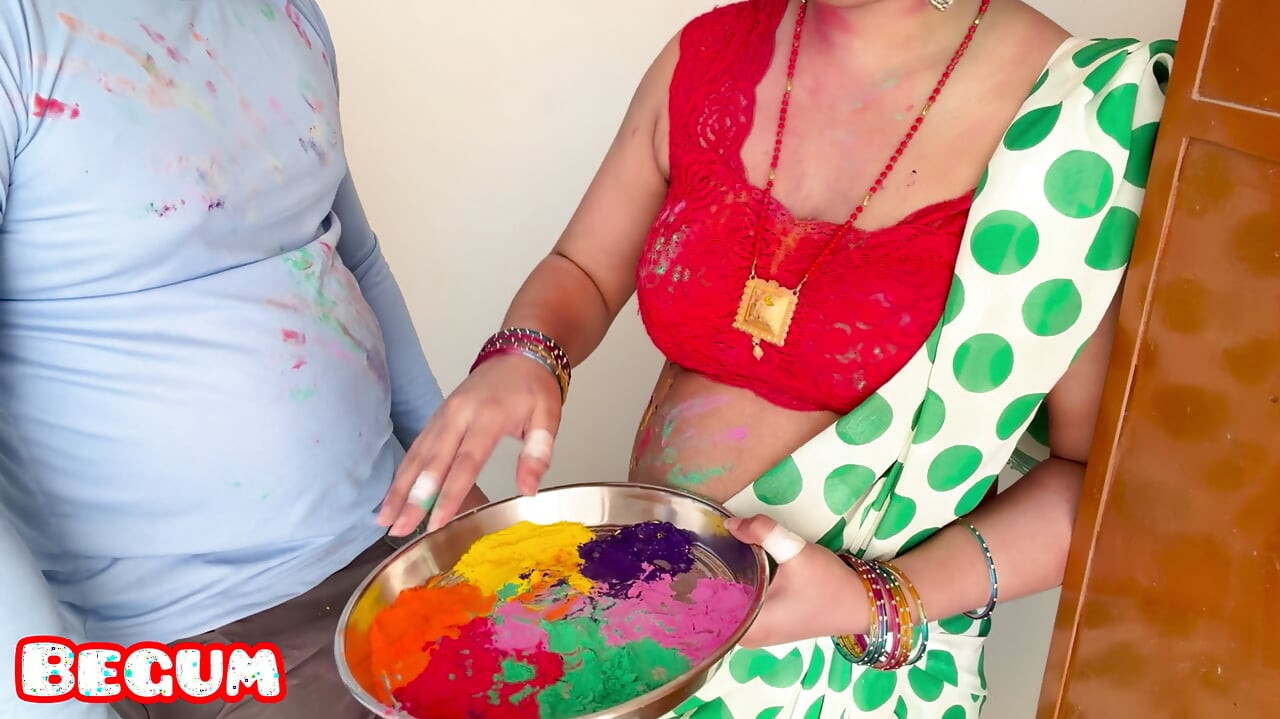 Fucking My Hot Aunt in Holi on Stairs