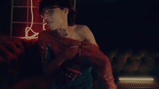 Spider Man Costume. Bottom Boy a Pose. Ass Hole