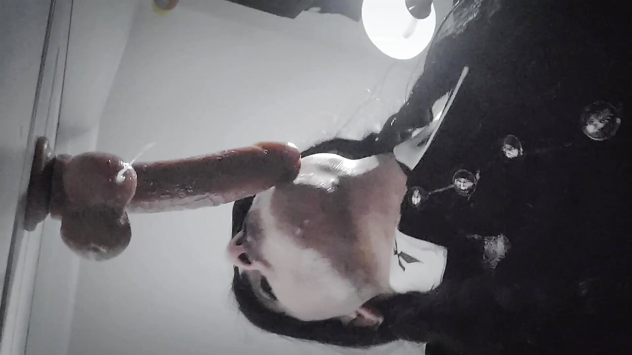 Femboy Cosplay Wednesday Addams Sucking Dildo