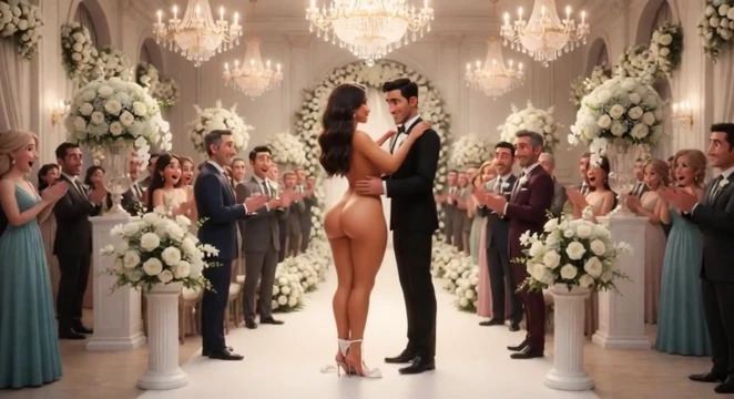 Cuckold Husband Lets All Guests Touch His Bride on All Fours at Wedding Reception (AI generated)